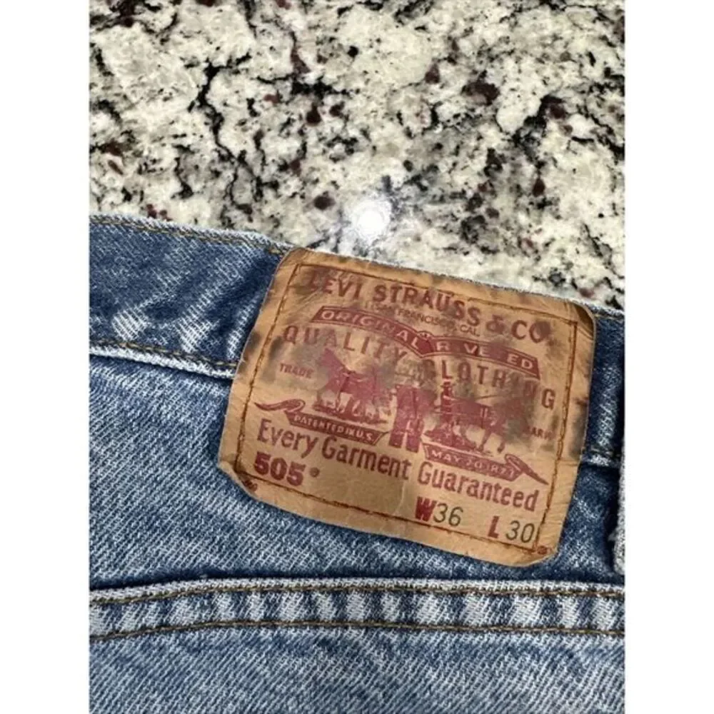 Levi's 505 Mens Jeans Size 36x30 Blue Light Wash Straight Regular Denim Distress